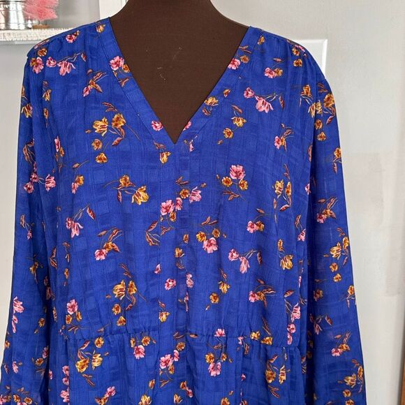 Draper James womens floral maxi dress size XXL blue cottagecore tiered v neck - Picture 2 of 9